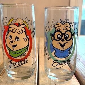 Vintage 1985 Alvin & The Chimpmunks SIMON & THEODORE Drinking Glasses Set of 2